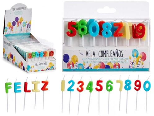 Set de Velas de Cumpleaños Números 0-9, Multicolor, 14,5 x 8,5 x 2,5 cm, en Caja PVC