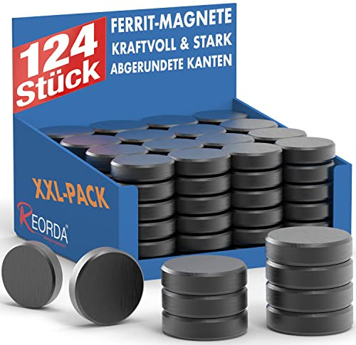 REORDA Magnete für Magnettafel – 124x Stück für Whiteboard, Pinnwand, als Kühlschrankmagnete & Tafelmagnete haftend, Magnete rund - Schwarz