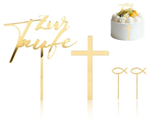 Lot de 4 décorations de gâteau de baptême, de baptême, dorées, en acrylique, décoration de gâteau pour garçon et fille, garçon, communion, croix, gâteau personnalisé