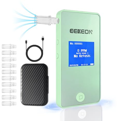 Ketone Meter, Professional Ketosis Breath Analyzer, Accurate Breath Keto Monitor with Type-C Charging and Data Tracking for Ketogenic Lifestyle and Health Management, Includes 10 Mouthpieces (Green)