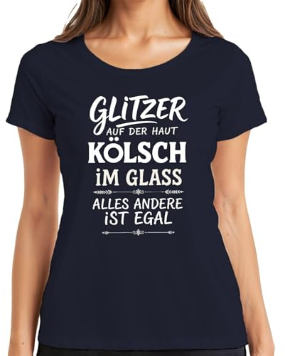 T-shirt humoristique Kölsch à paillettes sur la peau dans le verre - Cadeau amusant pour femme, bleu marine, 3XL