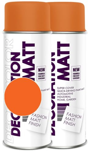 Deco Color 2er Sparpack Lackspray Matt nach RAL in 400ml zur Lackierung von Auto Stahl Aluminium Beton Holz (2 Dosen in orange MATT RAL 2004)
