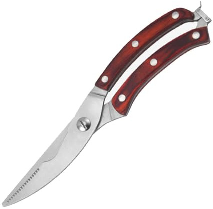 Tofficu Ciseaux Cuisine en Acier Inoxydable, Cisaille à Arêtes de Poisson, Manche Bois Ergonomique, Coupe Volaille et Poisson, Ustensile Ménager Polyvalent pour Usage Domestique