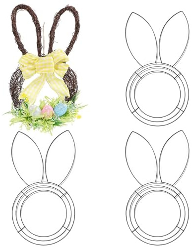 4 Stück 17 x 9 Zoll Drahtkranzrahmen, Hasenförmiger Osterkranz, niedliche Blumenrahmen aus Eisen für DIY-Bastelprojekte, Innen- und Außendekoration