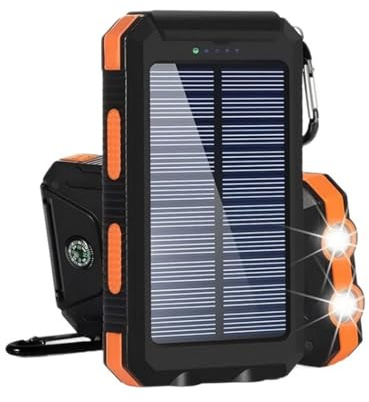Power Bank Solar 20000mAh con Linterna - Cargador Solar Carga Rápida Inalámbrica, Diseño Resistente Agua | Batería Externa Portátil Ligera con Mosquetón para Mochila, Senderismo Y Camping