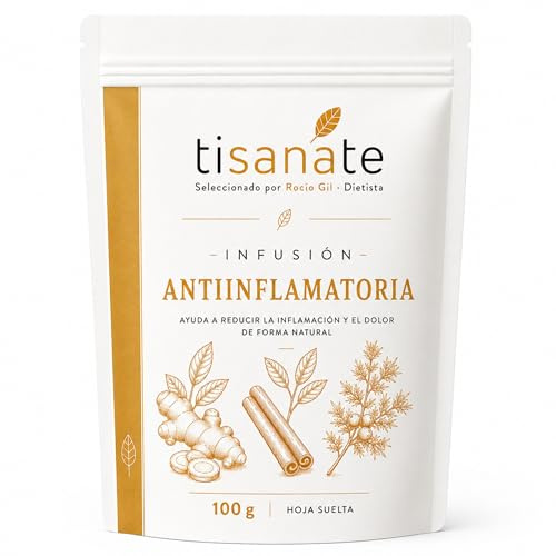 Infusión Antiinflamatoria 100 g | Cúrcuma, Jengibre y Canela | Tisanate | Harpagofito, Naranja y Pimienta Negra | Hoja Suelta a Granel | Más de 40 Tazas
