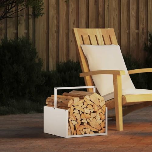 sephironlbb Estantería para leña blanca de acero laminado en frío, 40 x 40 x 40 cm, estantería para leña, soporte apilable de madera, chimenea, estufa de leña, salón, almacenamiento