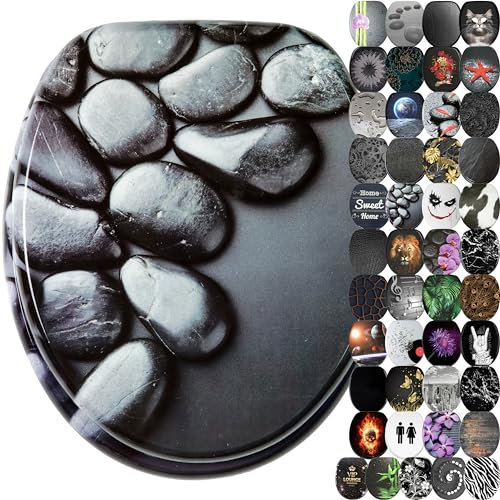 Sanilo WC Sitz mit Absenkautomatik, viele schöne schwarze Toilettendeckel zur Auswahl, hochwertige und stabile Qualität aus Holz (Hot Stones)