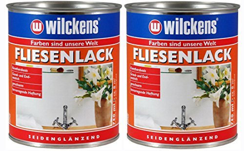 2 x Wilckens Fliesenlack weiß seidenglänzend 750 ml Renovierungsanstrich für Wand- und Deckenfliesen, z. B. in Küchen und Bädern im Innenbereich