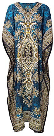 Rubina Kapoor | Damen Tribal Ethnic Print Lange Kaftan | Übergröße (Teal)