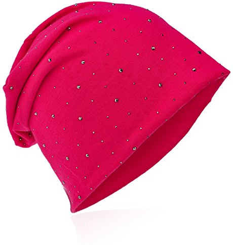 Miobo Jersey slouch beanie lång mössa med ädel strass stjärna nitar applikation unisex enfärgad män kvinnor trend, Korallrosa, En Storlek