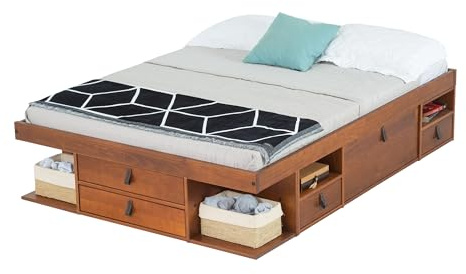 Bett mit Stauraum Bali 160x200 Massivholz Karamell + Lattenrost
