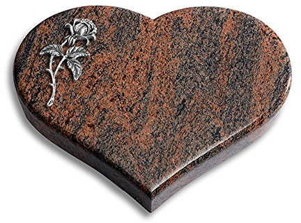 Grabplatte, Grabstein, Grabherz, Urnengrabstein Modell Coeur 40 x 30 x 7 cm Twilight Red-Granit, poliert inkl. Gravur (Aluminium-Ornament Rose 2)