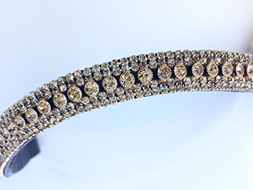 GS - Reitsport Stirnriemen Stirnband für Trensen mit filigran geschliffenen Kristallen geschwungen 37 cm