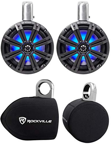 KICKER 2 45KMTC8 8 600w Marine Wakeboard Tower Speakers w/LED's+Covers KMTC8
