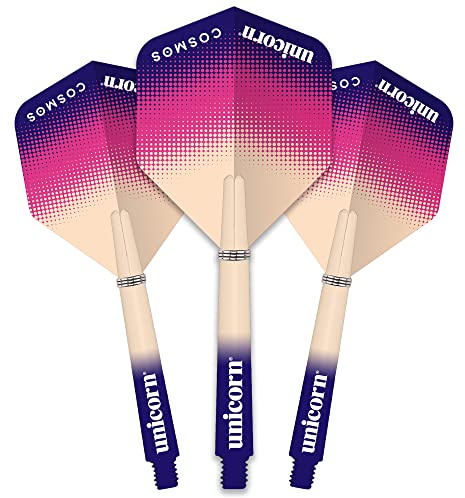 Unicorn-Dart-Schäfte und Flights, Set, Gripper 3 Cosmos, strapazierfähiges Nylon, 3 Kurze oder mittlere Stiele, 3 große Flügel oder Plus-Form-Flights