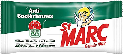 St Marc Lingettes Nettoyantes Désinfectantes et Antibactériennes - 40 Lingettes Extra-Larges