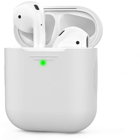 AHASTYLE AirPods Hülle Silikon AirPods Case [Front-LED Sichtbar] Kompatibel mit Apple AirPods 2 & 1 (2019) (Ohne Karabiner, Weiß)