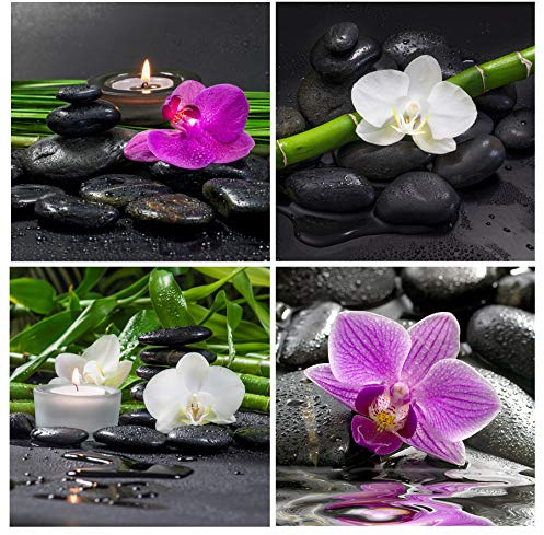 levandeo Glasbild 4er Set je 30x30cm Wandbild Glas lila weiß Orchideen Blume Wanddeko Wellness Feng Shui Dekoration