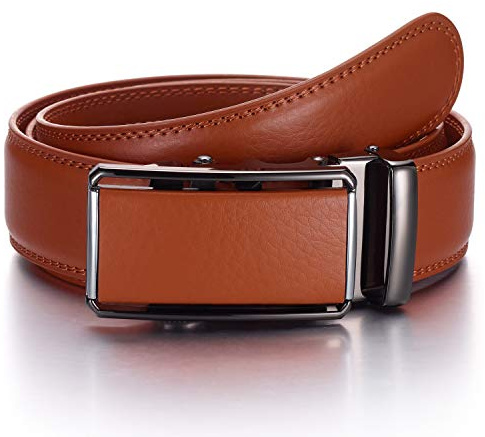 YEHMAN Herren Ratsche Automatik Leder Gürtel ohne Löcher mit Automatikschließe 3.5 cm Breite verstellbare grösse für Männer. Länge 120 cm, J07 Kamel