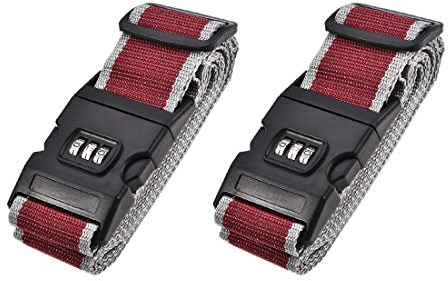sourcing map 2Stk. Koffergurt Kofferband mit Schnalle Zahlenschloss 2Mx5cm Reisepackzubehör Rot Grau