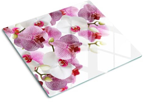 Glasschneidebrett 60x52 cm Plastikfrei Lebensmittelecht Dekorativ Dünn Glasplatte Antibakteriell Gehärtetes Glas Hitzebeständig für die Küche Rutschfest Silikonfüße - Orchidee