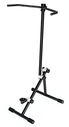 MUSIC STORE Deluxe Kontrabass Ständer, Faltbar, 4/4-Größe, Gepolsterte Auflageflächen, Höhenverstellbare Korpushalterung, Verstellbarer Stachelhalter, Gummierte Füße