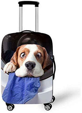 Surwin 3D Reise Kofferschutzhülle Waschbare Reisetasche Kofferbezug Elastisch Kofferhülle Gepäck Cover Reisekoffer Hülle Schutz Bezug Schutzhülle (Lustiger Beagle,XL (30-32 Zoll))