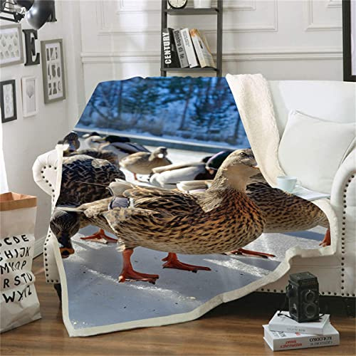 Bedruckte Fleecedecke mit Entenmotiv, weiche und bequeme Fleecedecke für Erwachsene und Kinder (130 x 150 cm), 3D-Druck