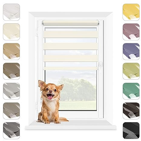 MARDOM Rollos für Fenster Ohne Bohren, Duo Rollo Tag und Nacht, Rollo Ohne Bohren, Doppelrollo Klemmfix Ohne Bohren, Fensterrollo Innen, Jalousien (Cremig, 125x140 cm (Stoffbreite: 121)