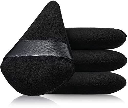 Houppettes à Poudre de Triangle 4 Pcs Houppettes de Visage Cosmétiques Bouffées de Maquillage Velours Éponge de Coussin Maquillage Triangulaire avec Sangle pour Fond de Teint (Noir)