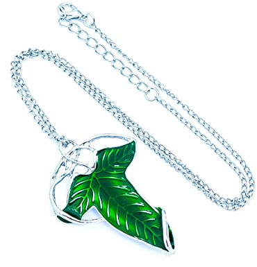 Collar Hoja de Lòrien El Señor de los Anillos Gadget Aragorn Color Plata y Verde Colgante Idea Regalo Magia Fantasía Cosplay