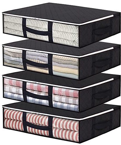 Vieshful 4 Pack Unterbettkommode 40L Faltbare Aufbewahrungstasche, Schwarz