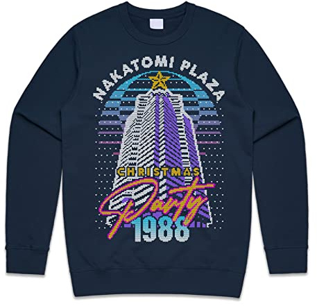 Sanfran Clothing Nakatomi Plaza Party 1988 Christmas Sweatshirt Xmas Funny 80's Die Movie Bruce Jumper Sweater Extra Large/Navy Blue
