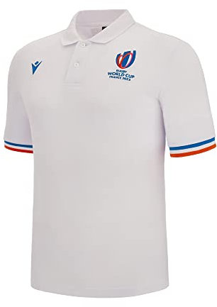 Macron Poloshirt für Kinder, Rugby World Cup 2023, offizielles Lizenzprodukt, weiß, 10 Jahre