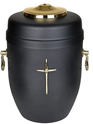 Urne funéraire en métal noir pour cendres avec rose dorée, croix dorée, urne funéraire traditionnelle en métal, urne funéraire noire unique (croix)