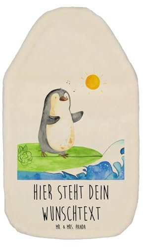 Mr. & Mrs. Panda Personalisierte Wärmflasche Pinguin Surfer - Weiß