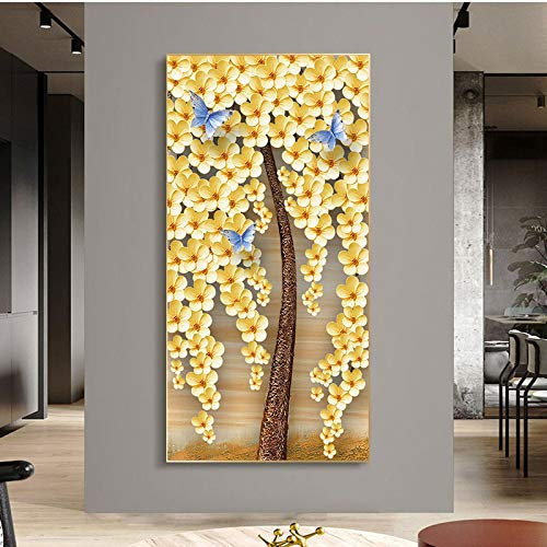 Dittelle Abstrakte goldene Blätter und Geldbaum Ölgemälde auf Leinwand Poster Moderne Landschaft Wandkunst Bild Druck Wohnkultur 60x120cm Rahmenlos