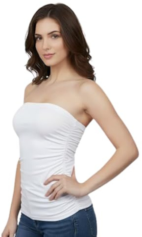 LUXFAB Women's Strapless Bandeau Top - Side Ruched Sleeveless Vest | Summer Boob Tube | Stretchy Casual & Party Wear | UK Sizes 8-26 Girls Top for Summer