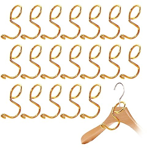 HLIWS 20 piezas Ganchos para conector de percha de ropa-Dorado | Acero inoxidable, resistente y duradero, ahorra espacio y permite colgar ropa, toallas, bufandas y pantalones largos