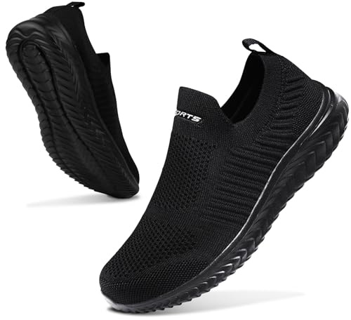 Basket Femme Respirantes Slip on pour Sneakers Femmes Chaussure de Running Fitness Légères Sneakers,Tout Noir,40 EU