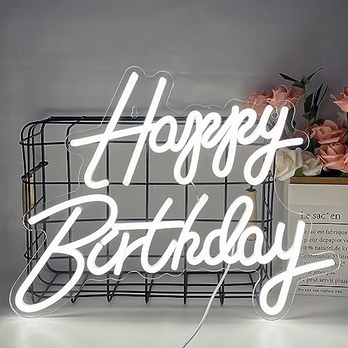 UExnkj-Y Neon Happy Birthday Schild Weiß Leuchtschild LED Happy Birthday Neonlicht LED Leuchtschild für Wanddekoration Leuchtreklame Zeichen für Home Bar Club Party Küche Hotel Dekor Neon