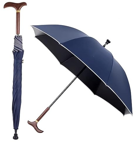 AVIITI Gehstock Regenschirm, Multifunktionaler Gerader Stock Aus Holz Mit Langem Stiel, Mit Sicherer, Rutschfester Gummispitze,Blau,83cm/32.6inch