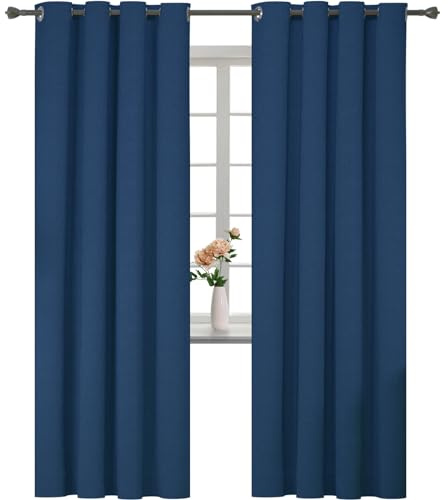 YSTELLAA Tende 100% Oscuranti Per Interni 2 Pezzi, 140×260cm, Effetto Lino, Tende Termiche, Con Anelli, Tenda Termica Isolante Freddo E Caldo, Fonoassorbenti, Moderne, Blu