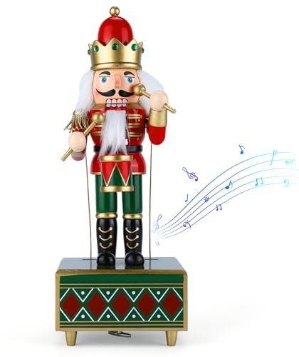 Luckits Nussknacker Spieluhr, 30CM Holz Schlagzeuger Nussknacker Figur Handgefertigter aus Holz Musik Nussk-Nacker, Weihnachtshaus Urlaub Dekoration Geschenk (Grün)