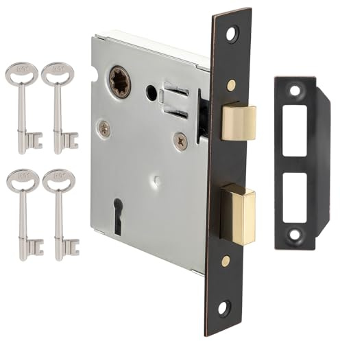 Toptotoo Mortise Lock Set Interior Door, Old Door Lock Replacement Parts, Antique Vintage Door Lock Hardware, Skeleton Keys and Reversible Latch, Mortise Lock Kit, Oil Rubbed Bronze Finish