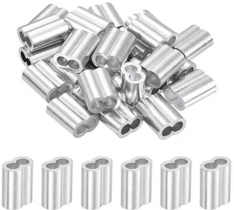 sourcing map Manicotto a crimpare in alluminio da 3/16 5 mm, doppia ghiera per funi metalliche, argento 25 pezzi