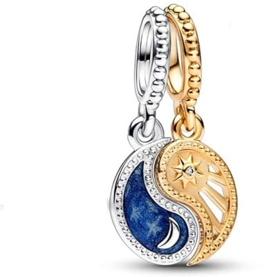 Lkwidi Charme zweifarbig Splittable Sonne/Mond Charms-Anhänger 925 Sterling Silber Charm Bead Pendant für Europäische Armbänder und Halsketten