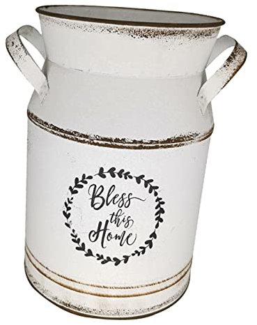 GOOHOCHY Vintage White Floral Pot Milk Can Flower Holder Large 20x31cm Rustic European Style Flower Arrangement Vase for Home Table Centerpiece Decoration