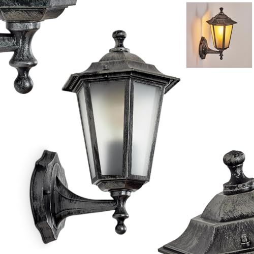 HOFSTEIN Außenwandleuchte Loria FROST, Außenwandlampe aus Metall/Milchglas in Schwarz-Silber, Wechselscheiben Klar, Wandleuchte im Retro/Vintage/Landhaus-Stil, E27, IP44, Eingangsbereich, Haustür
